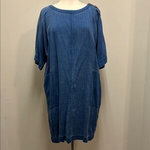 J. Jill PureJill Indigo Tencel Easy Shift Dressl Pockets Dolman Sleeve SZ L
